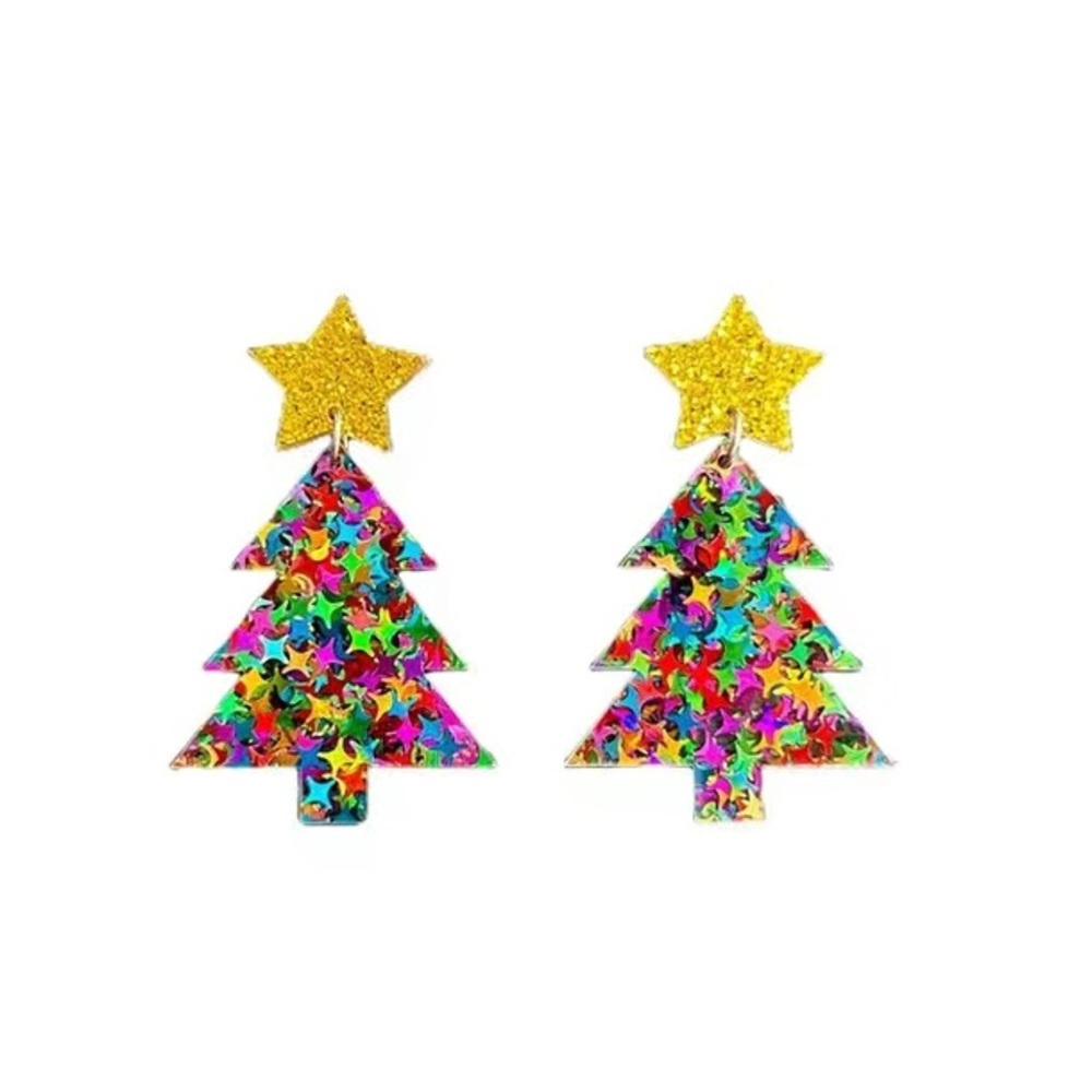 Star Confetti Christmas Tree Earrings - Picture 1 of 1